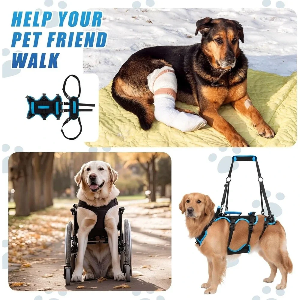 Yeyeplum Large Dog Lift Harness‎ Polyester Full Body ACL Support Sling 4 Handles